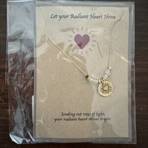 KBD Studio Small Brass Radiant Heart w/ Semi Precious Cube Beads Necklace